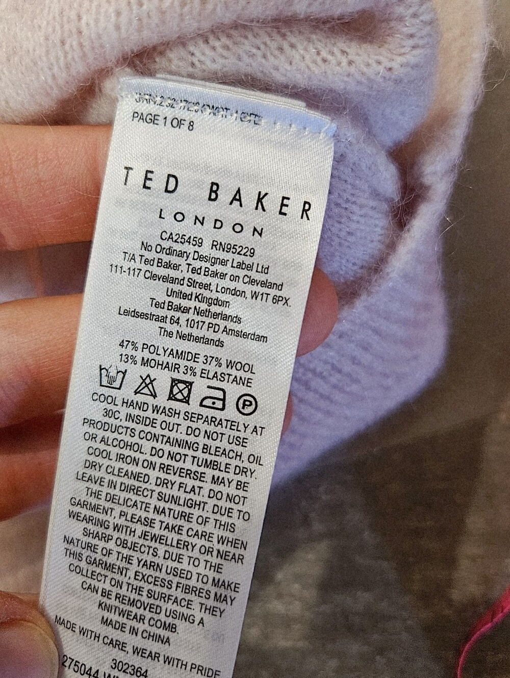 Ted Baker London "Teebow" Short Sleeve Top. Wool. Mohair. Light Pink. Bow. 6 US. - Picture 7 of 10